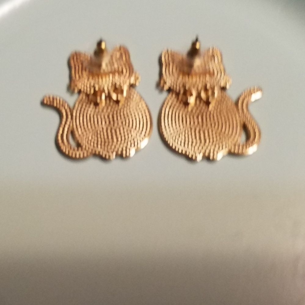 Black and Green Cat Skeleton Earrings - Picture 2 of 2